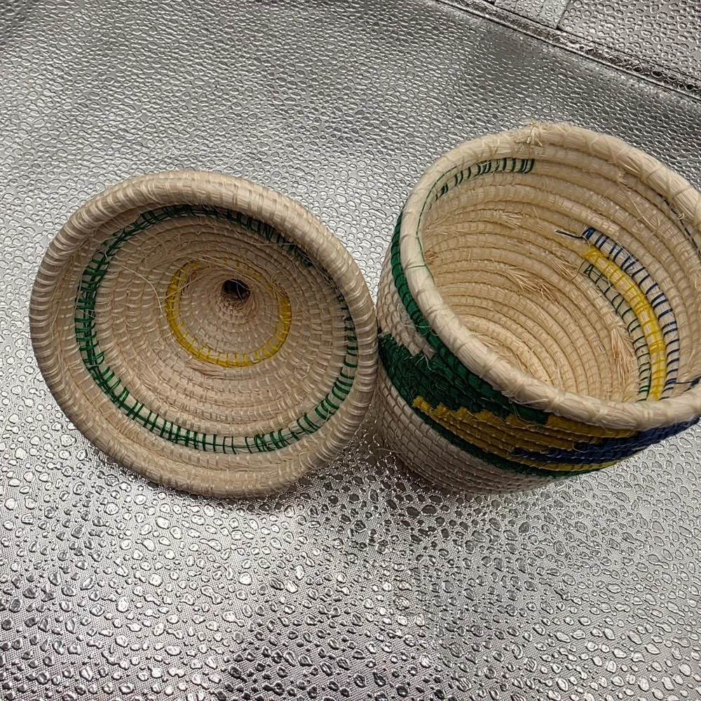 Handwoven Coiled Friendship Basket – 5 in Lidded‎ – Multicolored – Artisan Craft